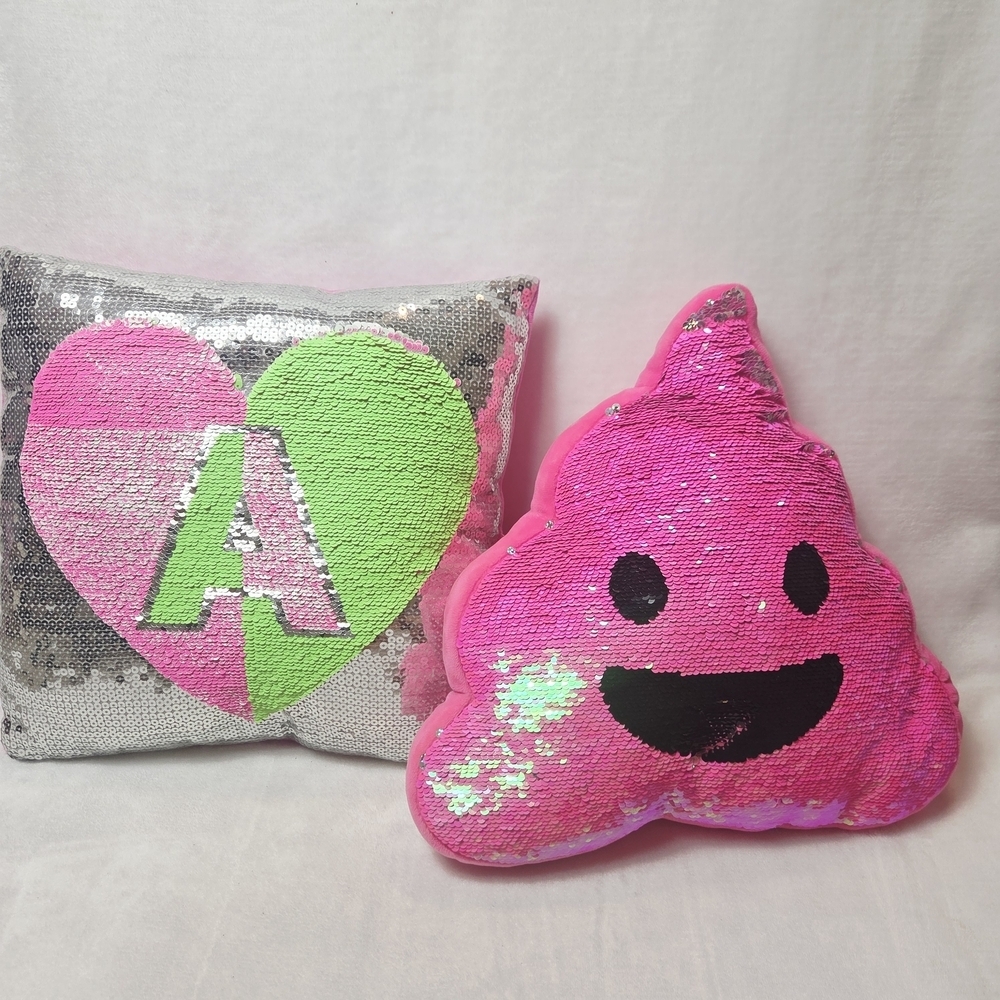 Bundle Of 2 Justice Monogram A And Poop Sequin Pillow